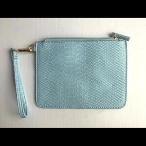 Jules Kae Wristlet Light Blue Pouch Snakeskin